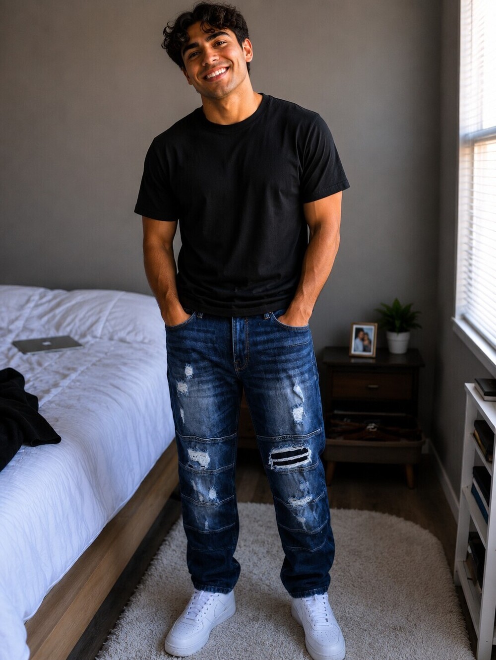 Men's Blue Slim Tapered Jeans by GUESS with Distressed Detailing 36 x 32